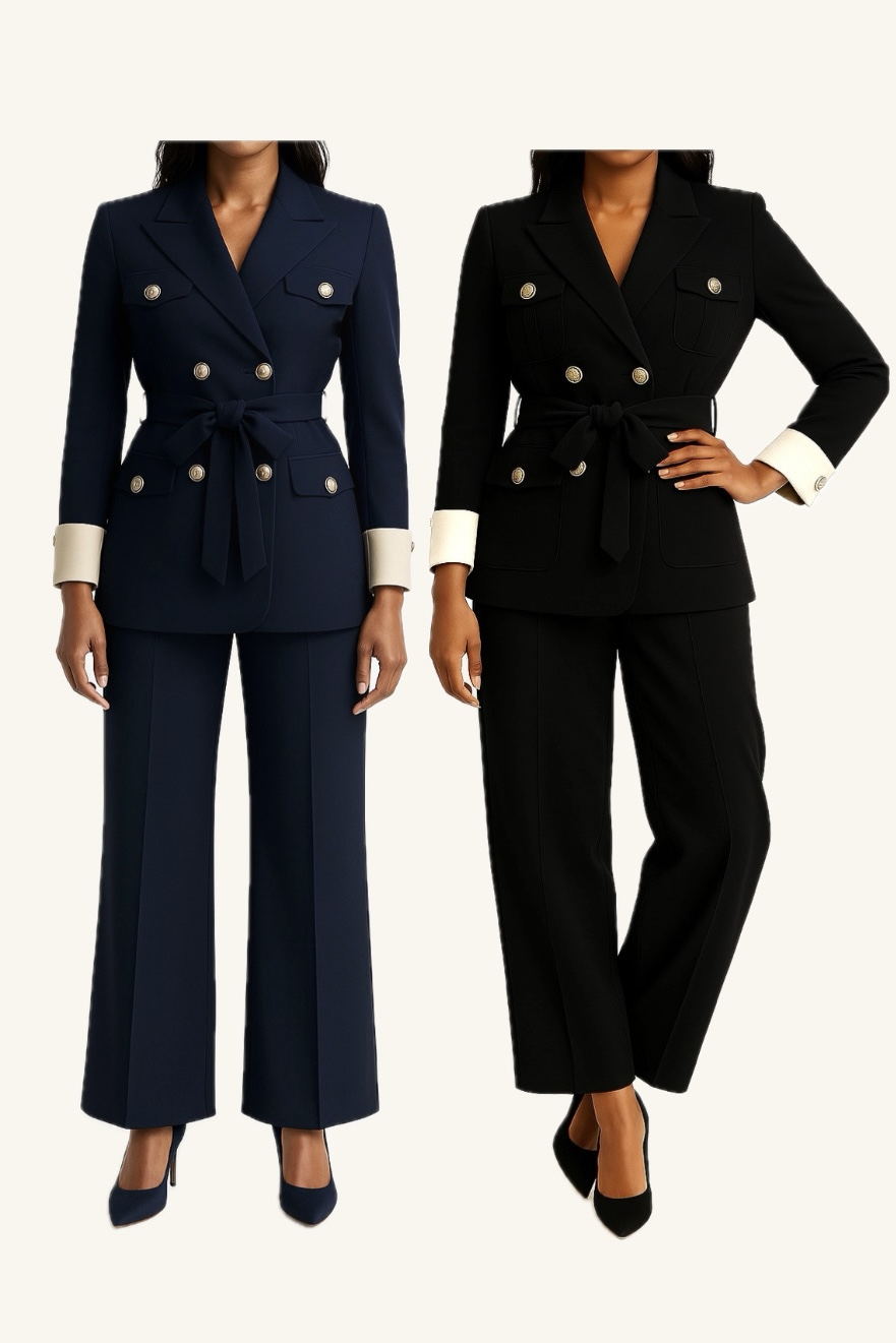 مانتو کت یقه بلیزر مشکی و سورمه ای