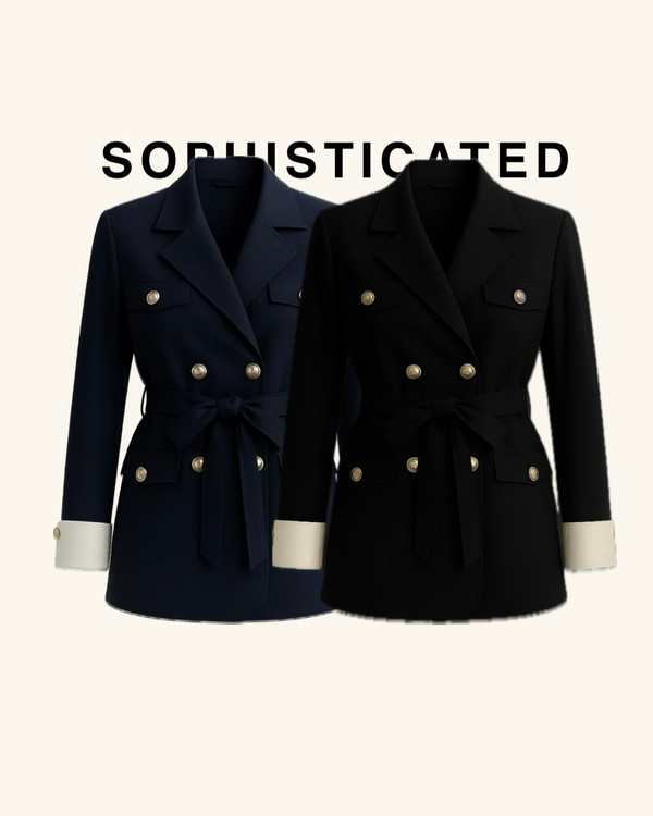 مانتو کت یقه بلیزر مشکی و سورمه ای