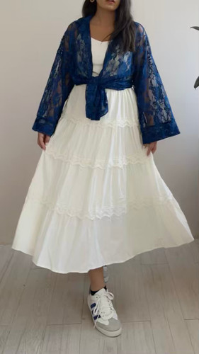 شومیز دانتل آبی کاربنی