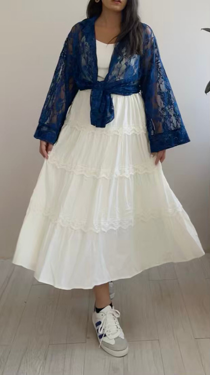 شومیز دانتل آبی کاربنی