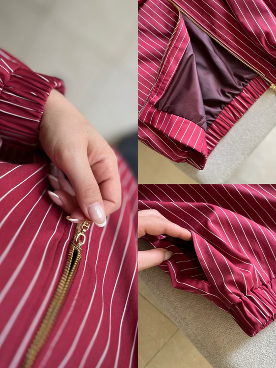 بامبر جکت آلبالو جزئیات دوخت