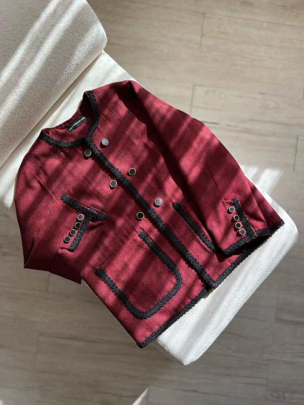 کت کشمیر آستردار زنانه جناغی زرشکی